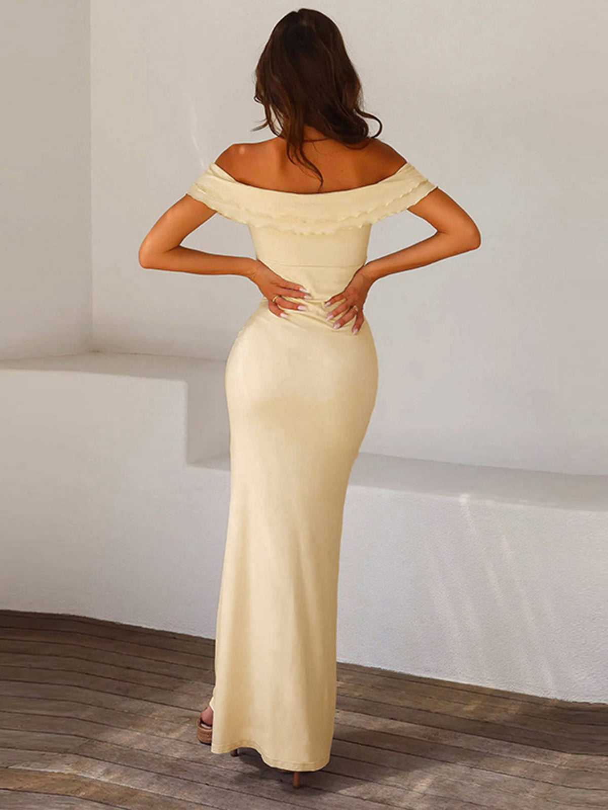 Elara's Golden Trim Maxi Dress