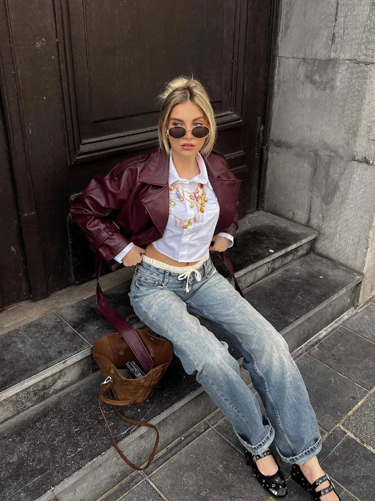 Elara's Belted Leather Jacket