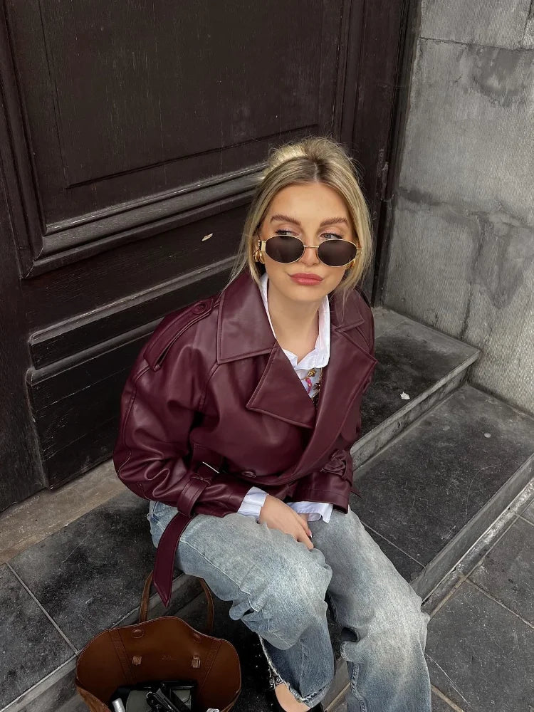 Elara's Belted Leather Jacket