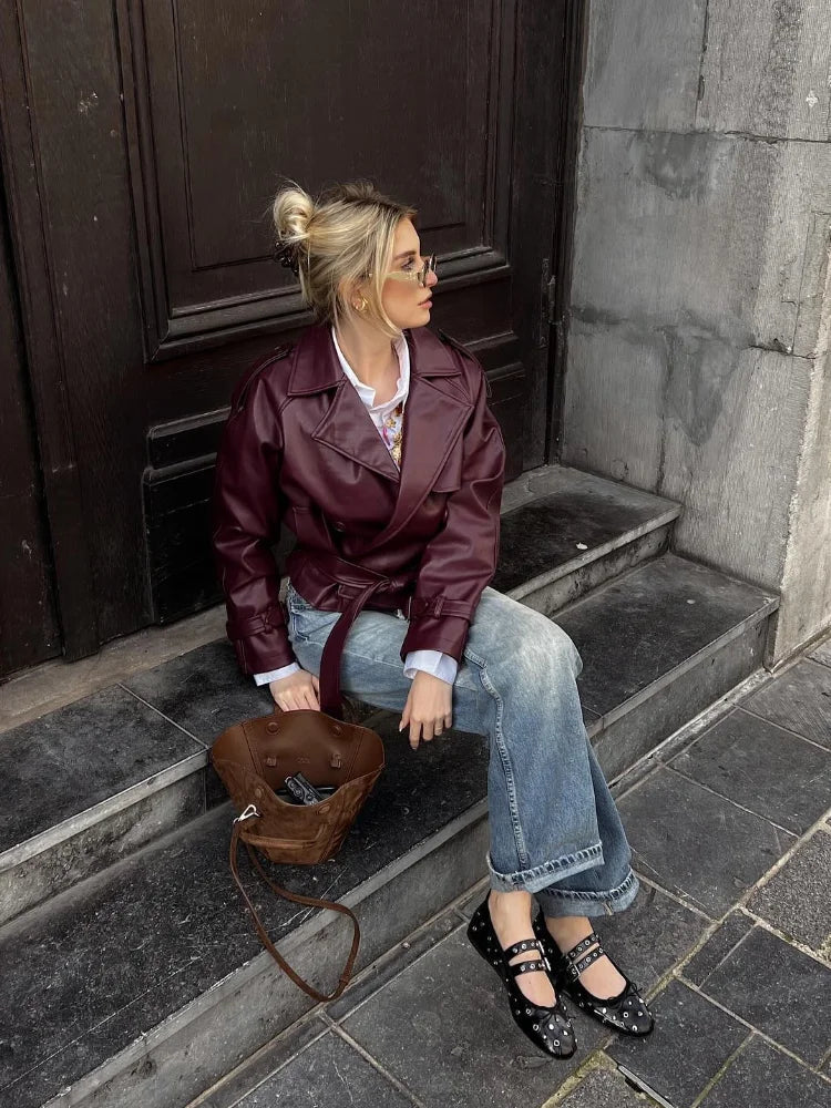 Elara's Belted Leather Jacket