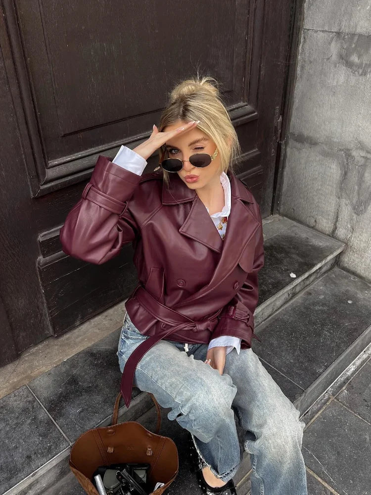 Elara's Belted Leather Jacket