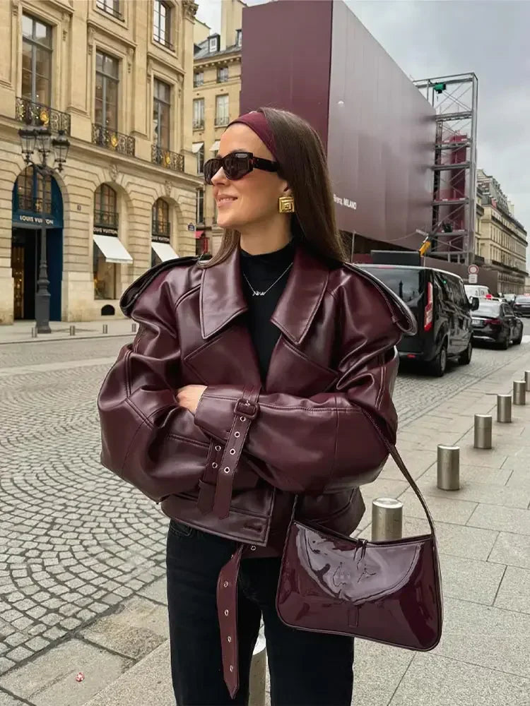 Elara's Belted Leather Jacket