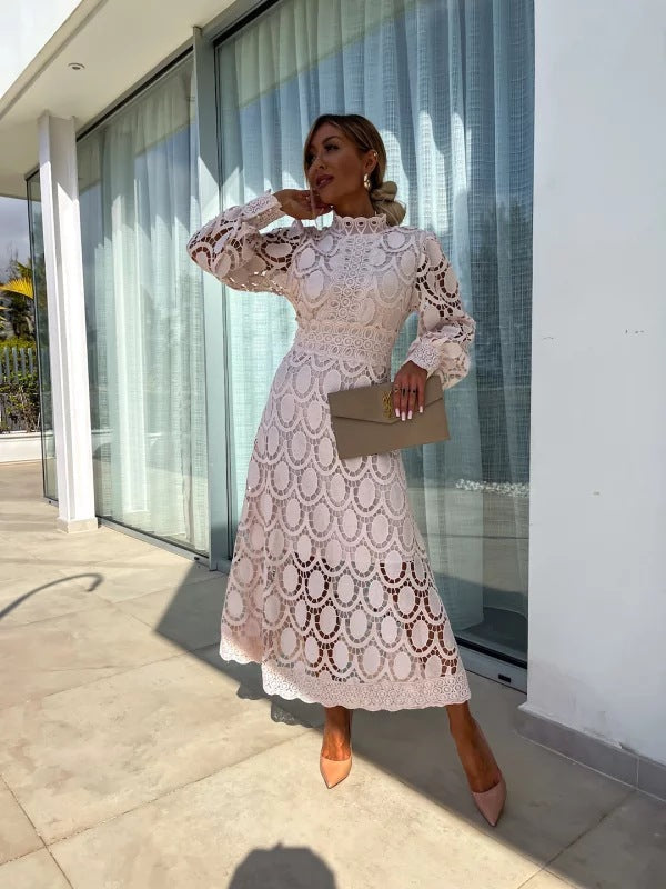 Elara's Harmony Lace Midi Dress