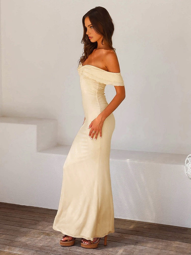 Elara's Golden Trim Maxi Dress