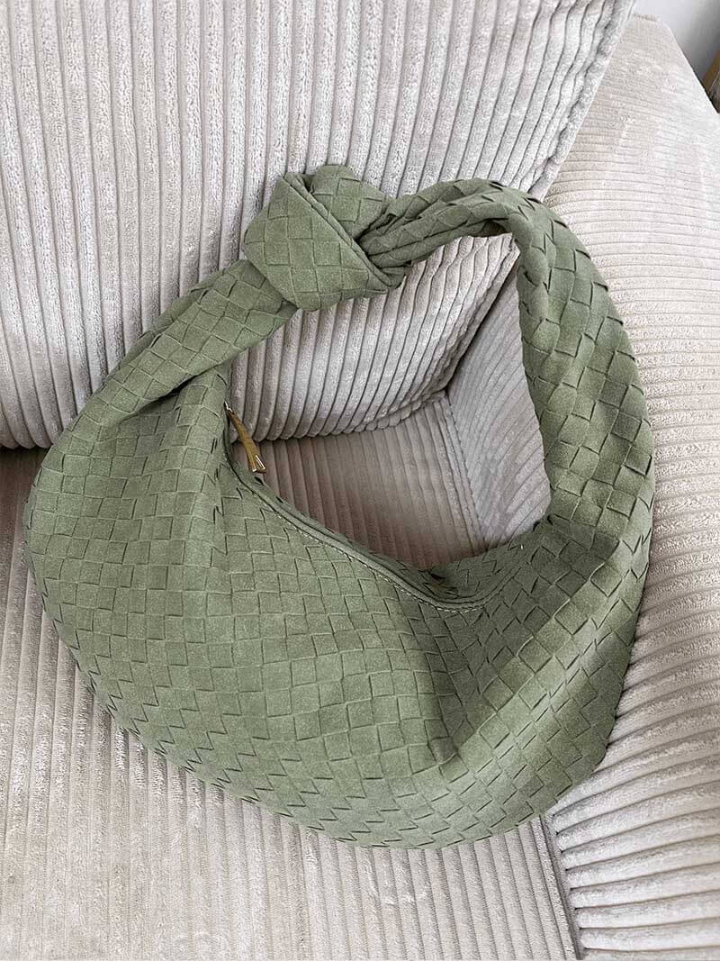 Elara's Serene Elegance Woven Suede Handbag