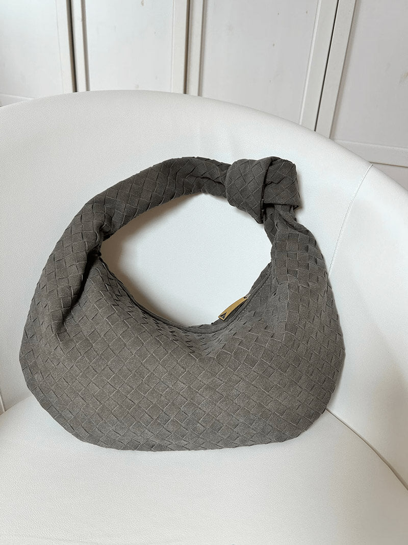 Elara's Serene Elegance Woven Suede Handbag
