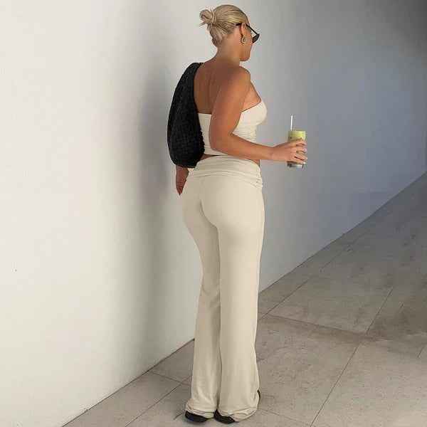 Elara's Sleek Tube Top & Flared Pants Set