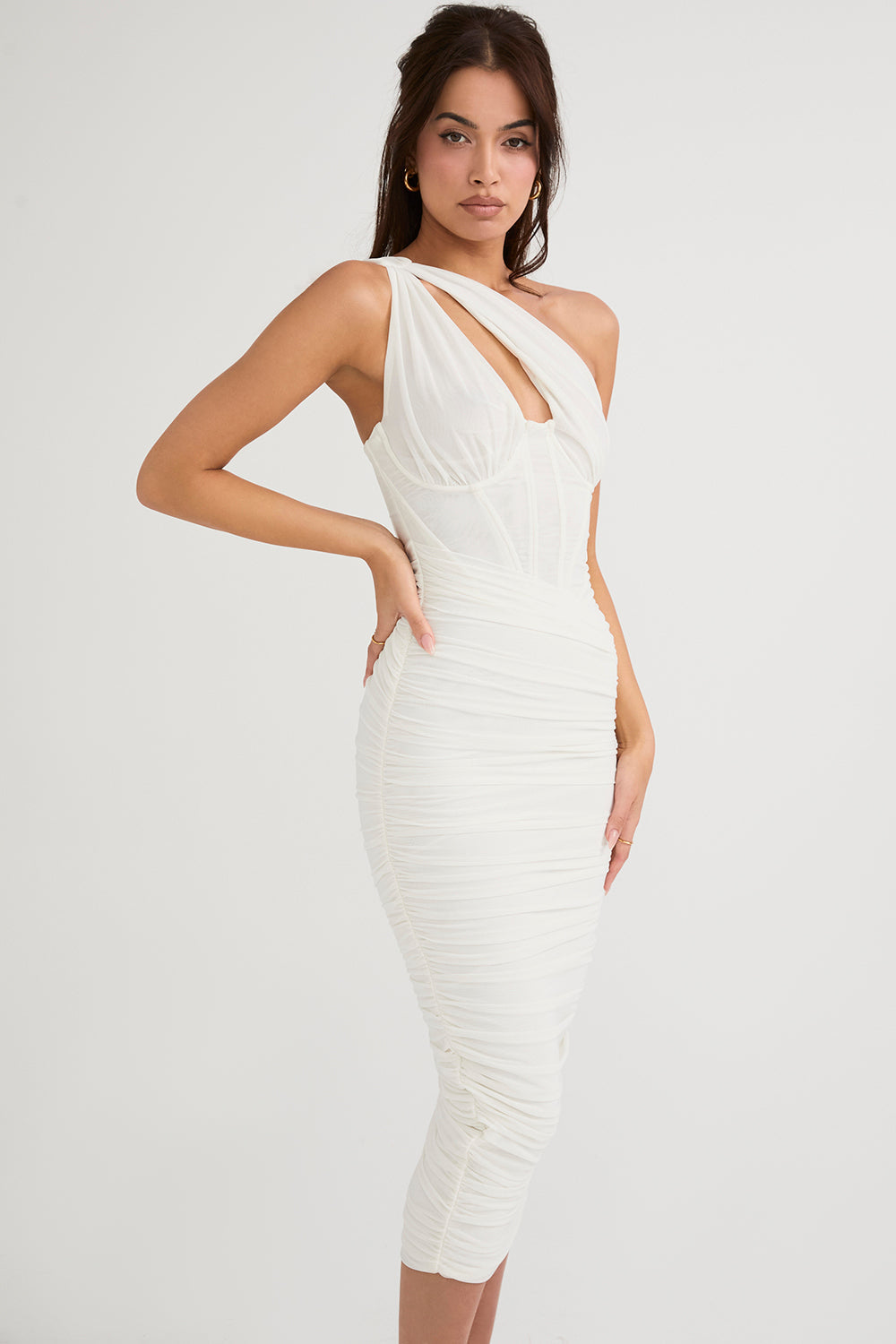 Elara's Asymmetric Midi Dress